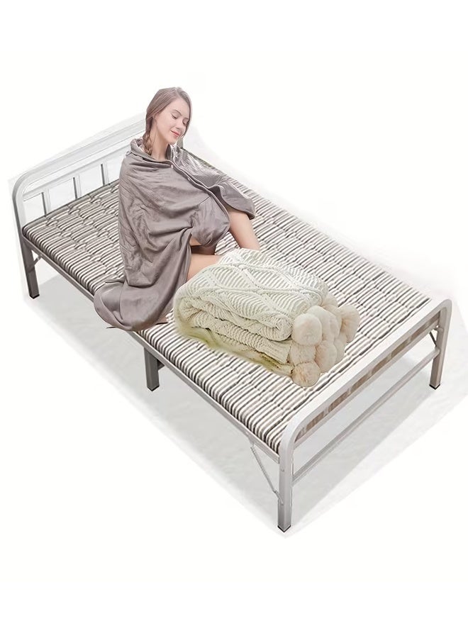 Beauenty Folding Bed for Adults Size 190x 100cm Folding Single Bed Heavy Duty Steel Metal Platform Bed Frame with Tool Free Setup for Tent Office Outdoor Travel Supports 330 lbs( White) - Image 4